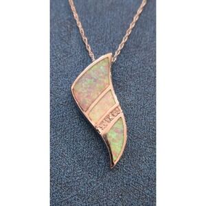 Vintage‎ Opal and Cubic Zirconia Pendant Sterling Silver .925 Necklace